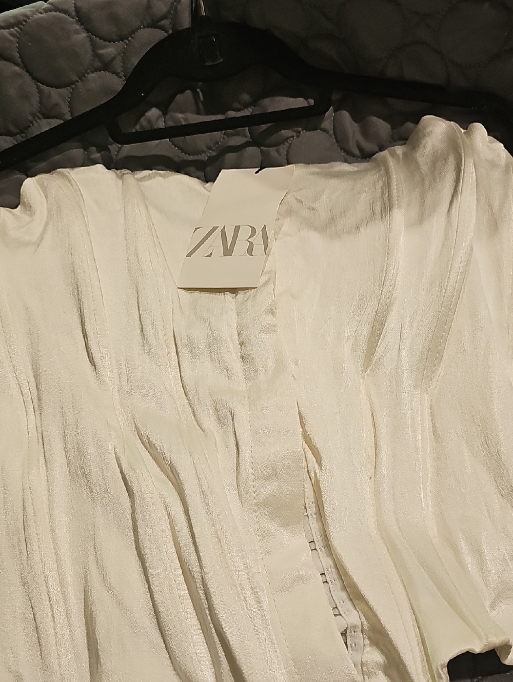 Zara Ivory Satin Pleated Top